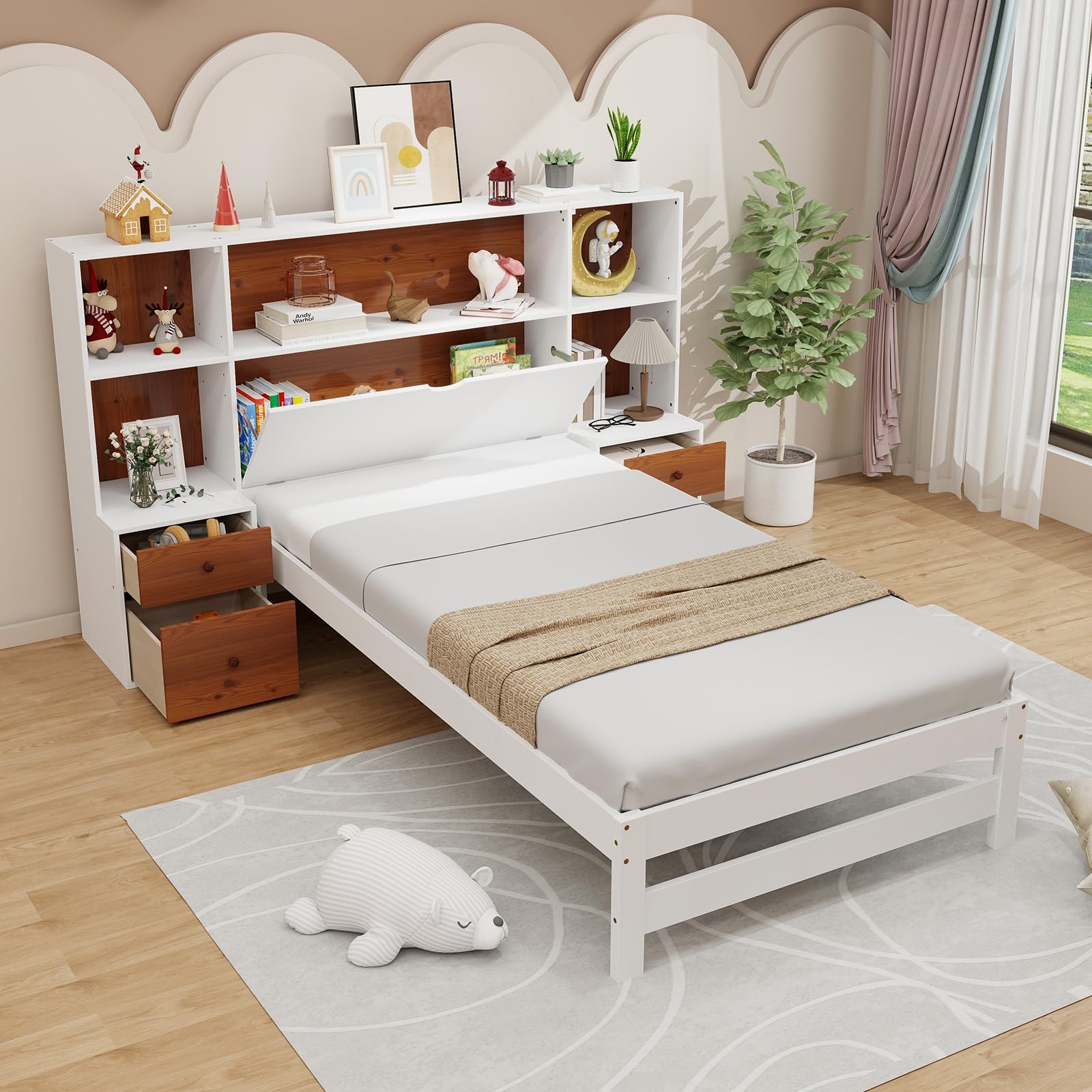 Giantex Twin Bed Frames with Headboard and Drawer