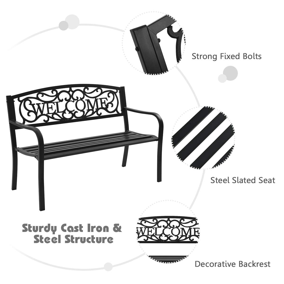 Giantex Garden Bench, Antique Metal Outside Bench w/Warm Welcome Pattern
