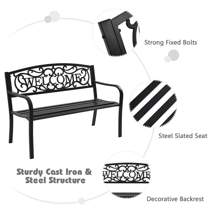 Giantex Garden Bench, Antique Metal Outside Bench w/Warm Welcome Pattern