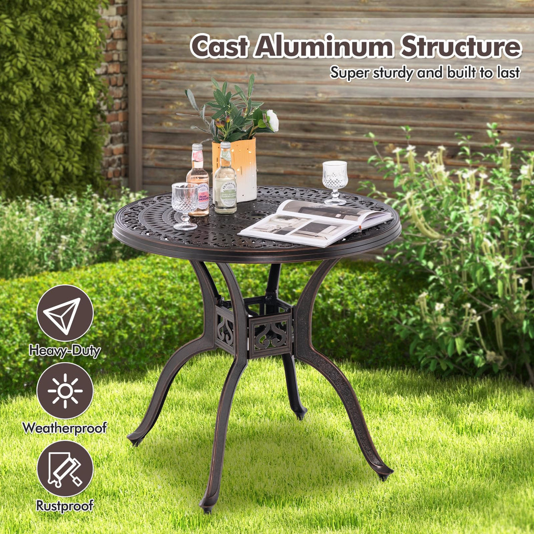 Giantex 31.5" Patio Bistro Table, Cast Aluminum Table Side Table with 2" Umbrella Hole & Adjustable Footpads