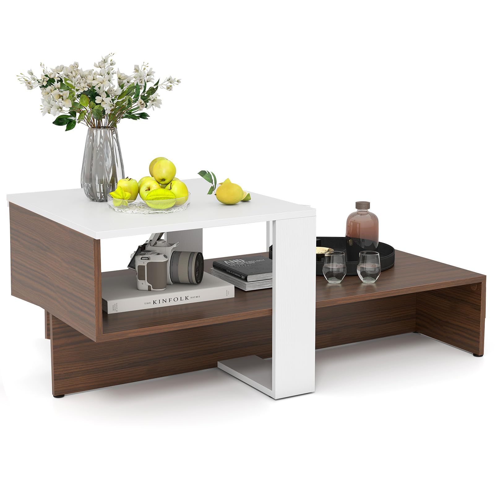 Giantex 2 Tier Coffee Table with Storage for Living Room Reception Roo ...