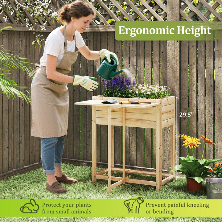 Giantex Wood Raised Garden Bed w/Folding Drop-Leaf Potting Table