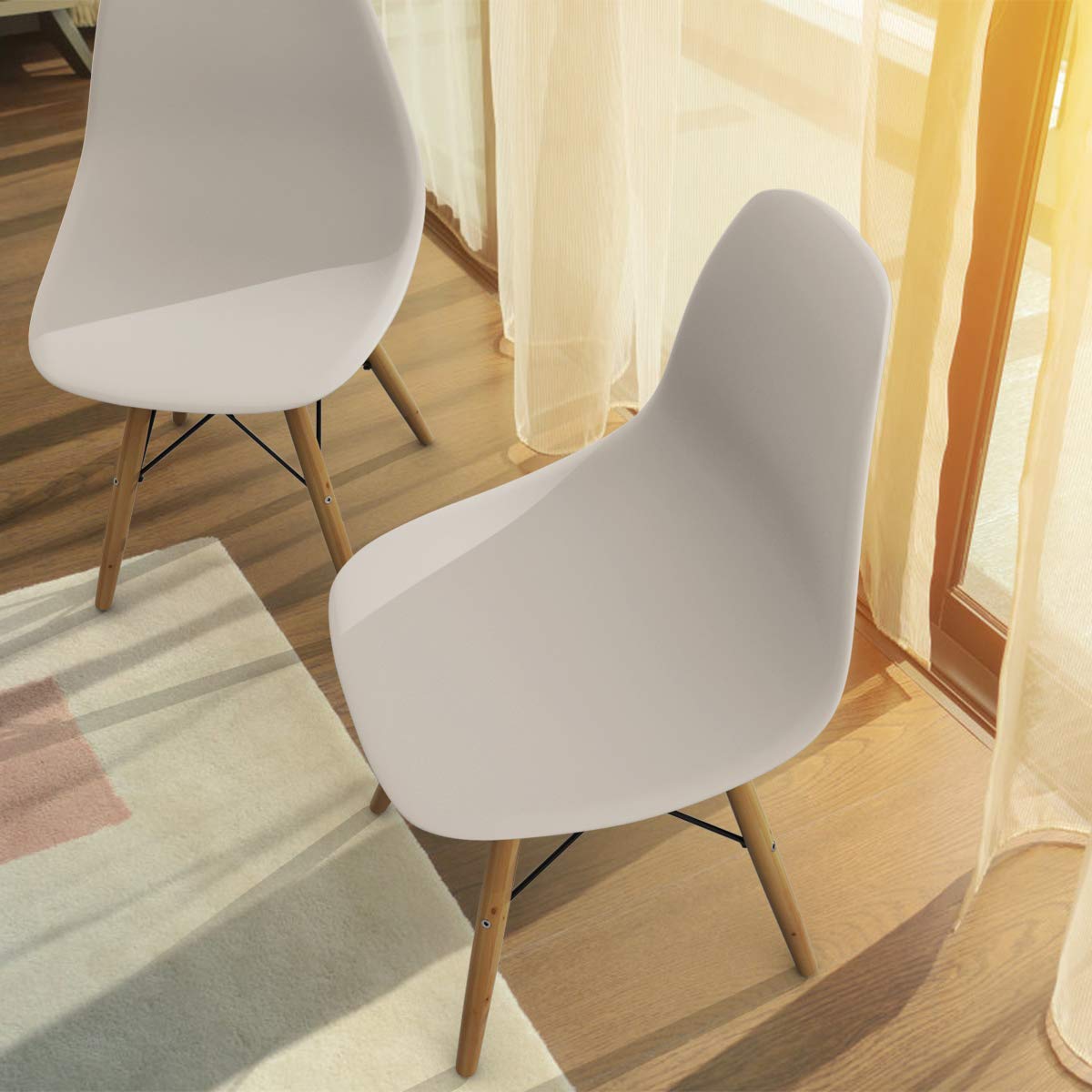 Pre Assembled Mid Century Modern Dining Chairs Set of 2, White