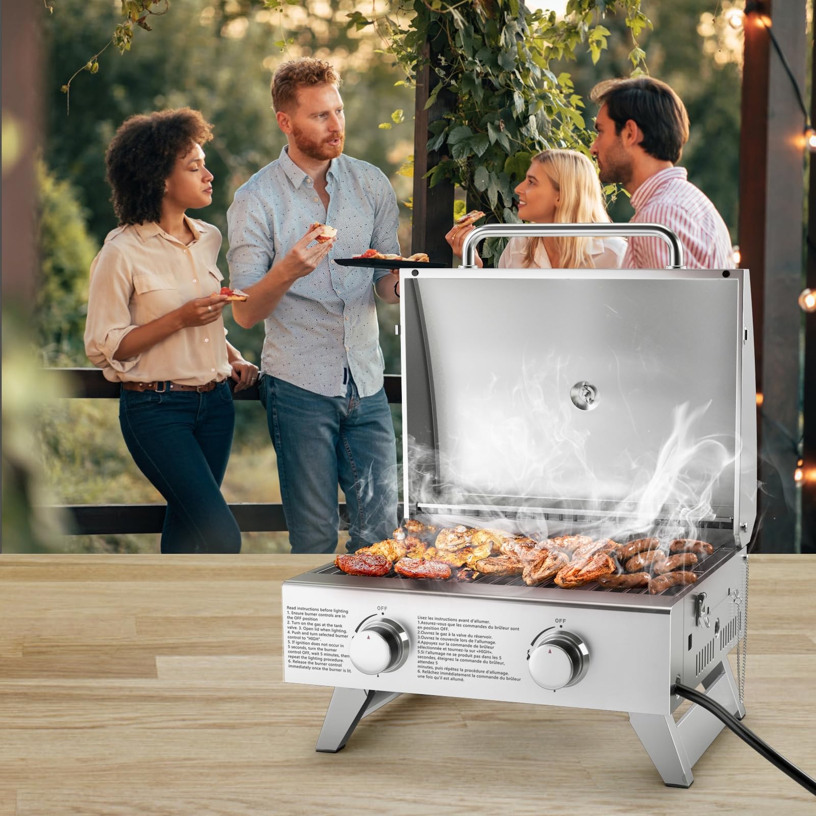 Giantex Portable Gas Grill - Tabletop Propane Grill with 2 Burners, 20,000 BTU total, Built-in Thermometer