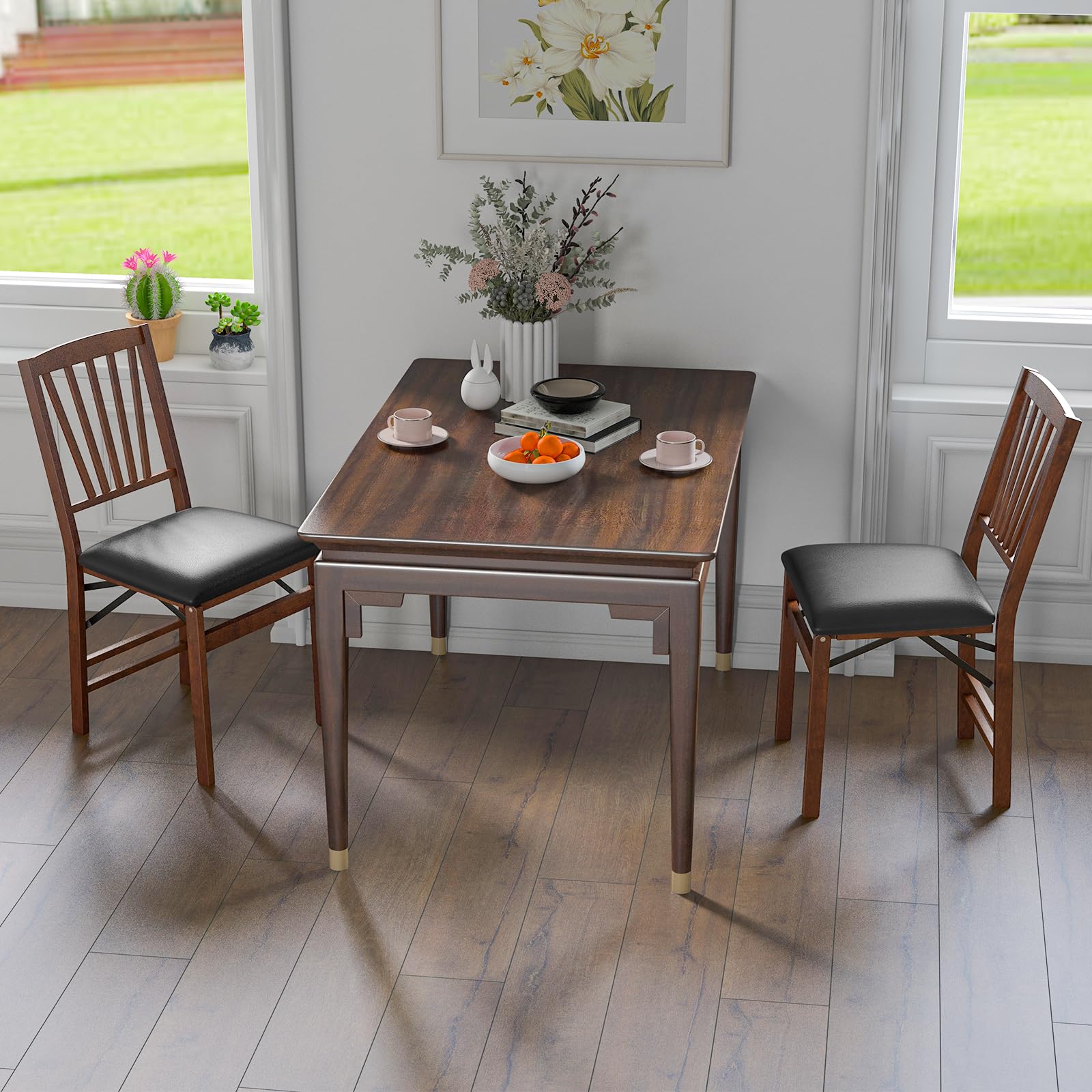 Giantex Folding Dining Chairs Set of 2, Foldable Wood Kitchen Chairs with Padded Seat