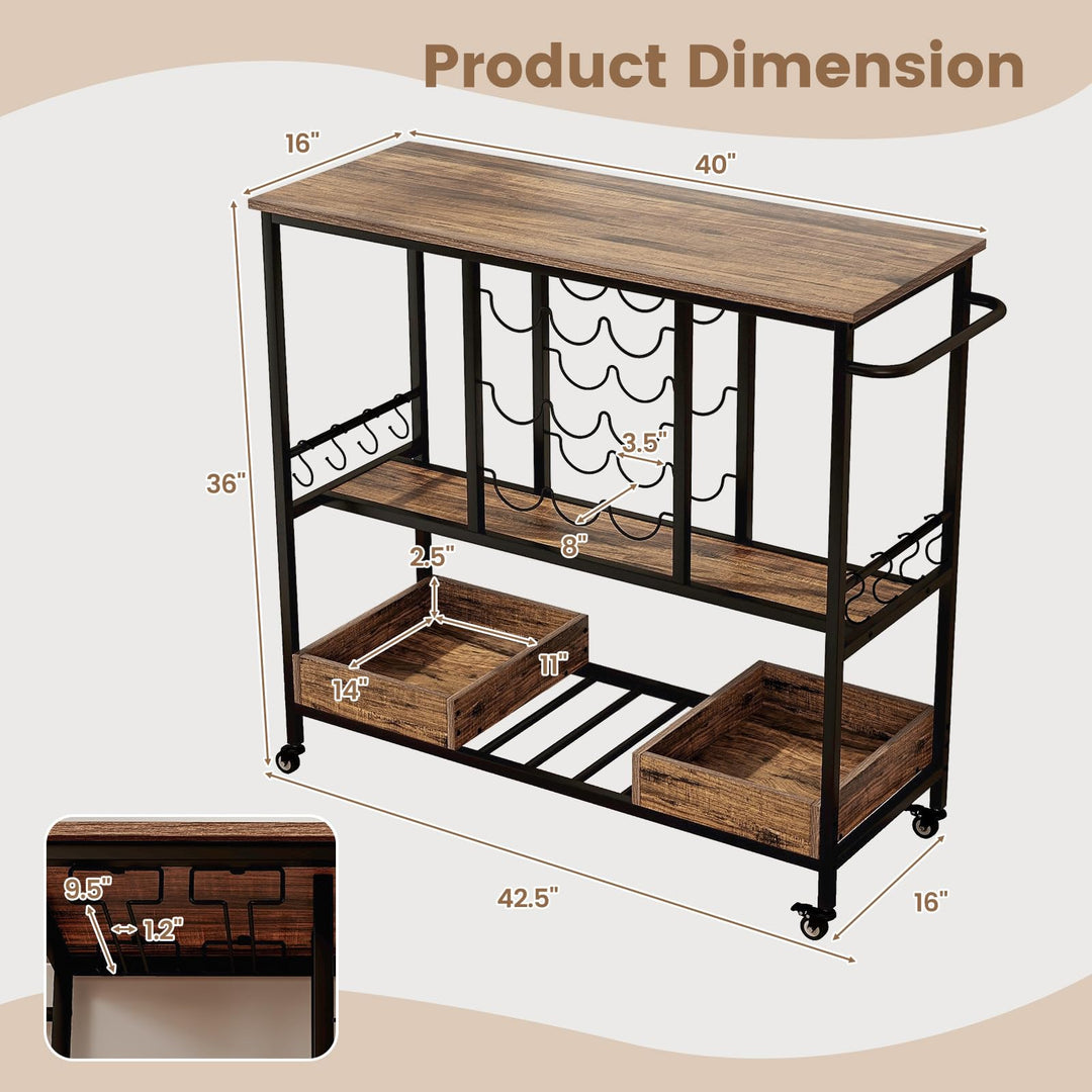 Giantex Bar Cart, 3 Tier Home Serving Cart on Wheels with Handle