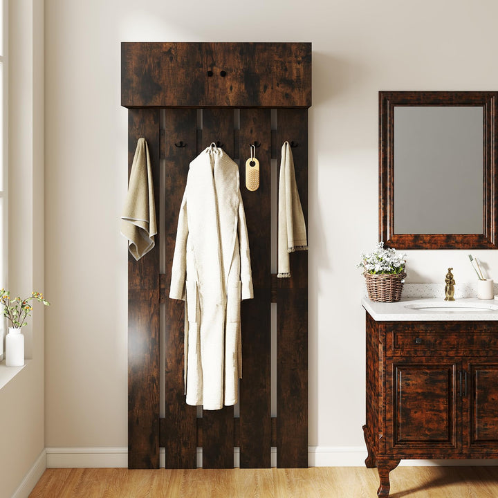 Giantex Wall Mounted Coat Rack 2-in 1 Hall Tree w/ 5 Double Hooks & 2-Door Cabinet