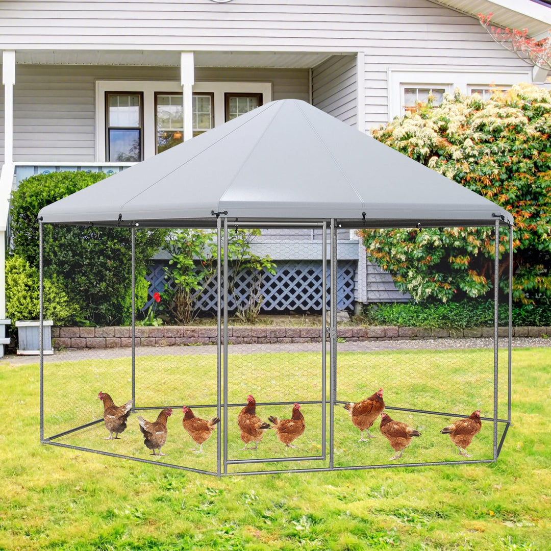 Giantex Large Metal Chicken Run - 13ft Hexagon Walk-in Chicken Coop