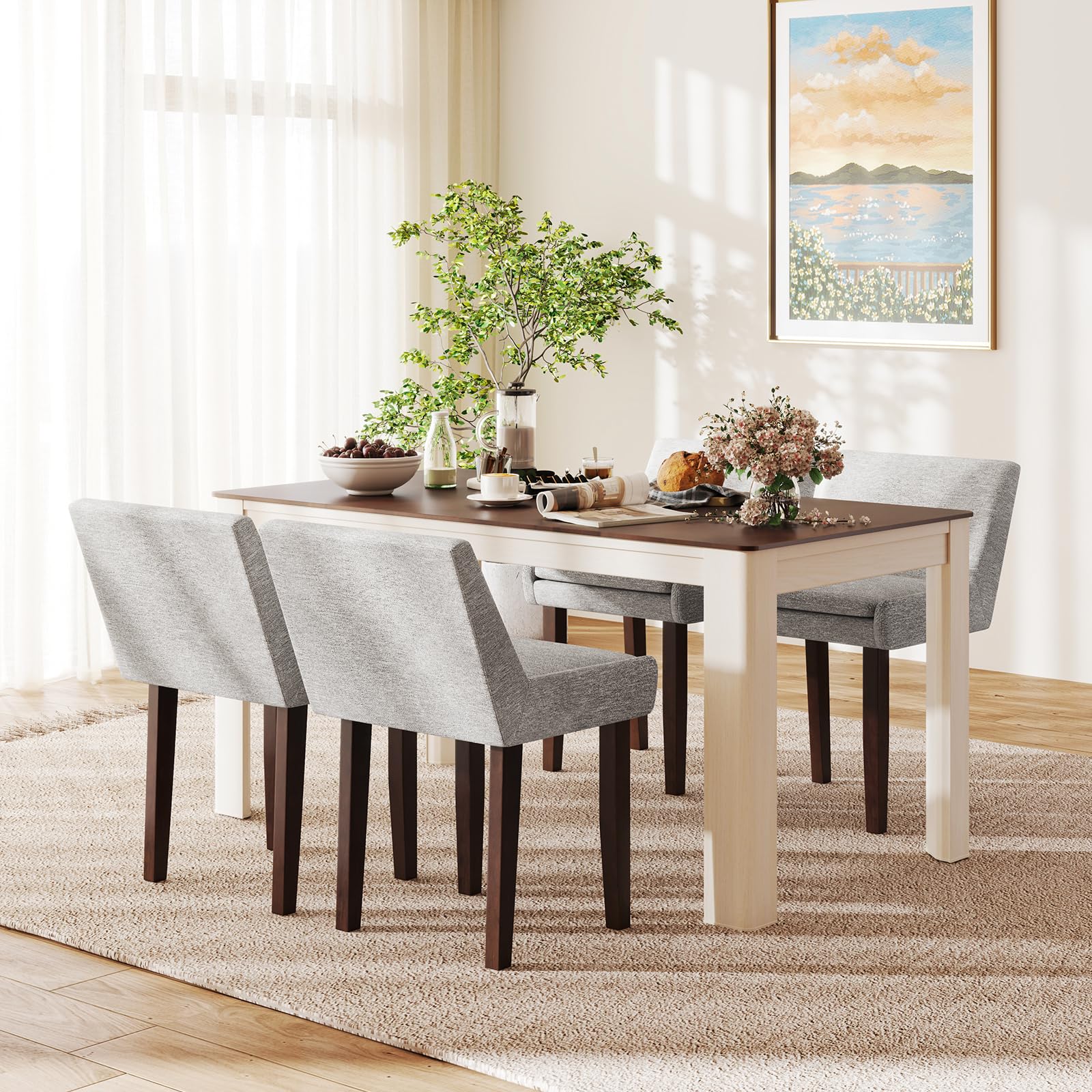 Giantex Linen Upholstered Accent Chairs w/Mid Back & Cushioned Seat