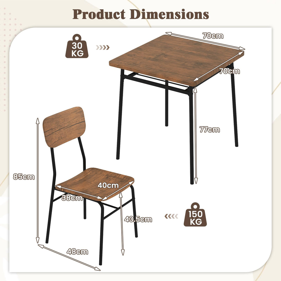 Giantex 3-Piece Dining Table Set, Kitchen Table Chairs Set with Dinner Table, Storage Rack, Metal Frame