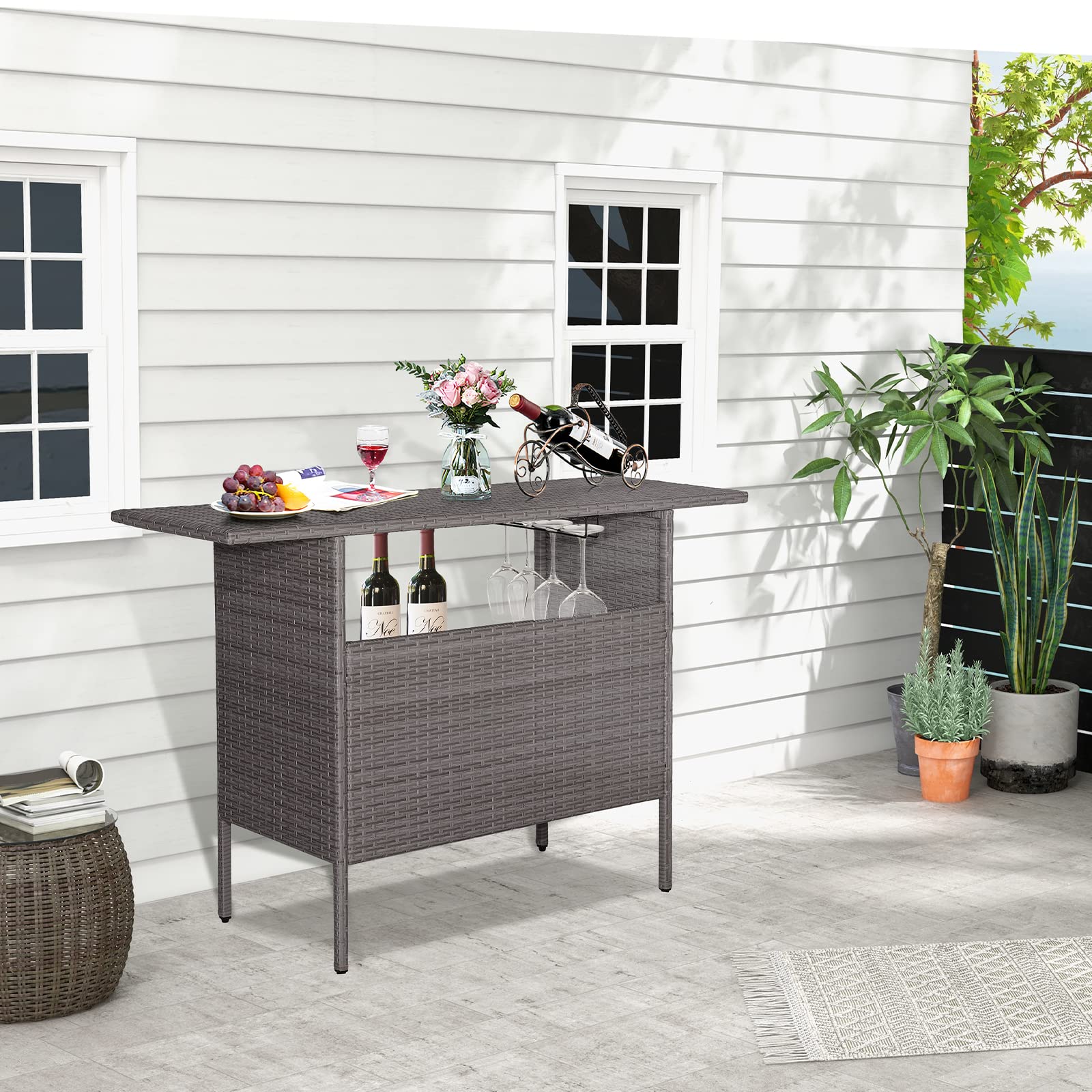 Giantex Outdoor Patio Wicker Bar Table