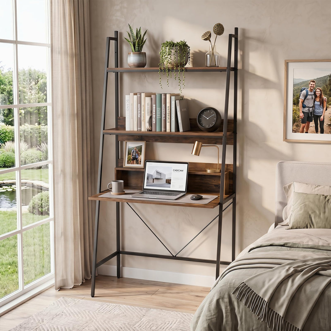 Giantex 3-Tier Ladder Computer Desk | Bookcase Stand Shelf with Storage Shelves and Metal Frame