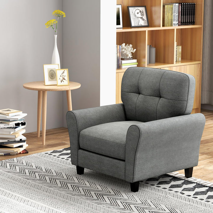 Giantex Modern Mid-Century Accent Chair - Linen Living Room Chair with Tufted Back, Grey