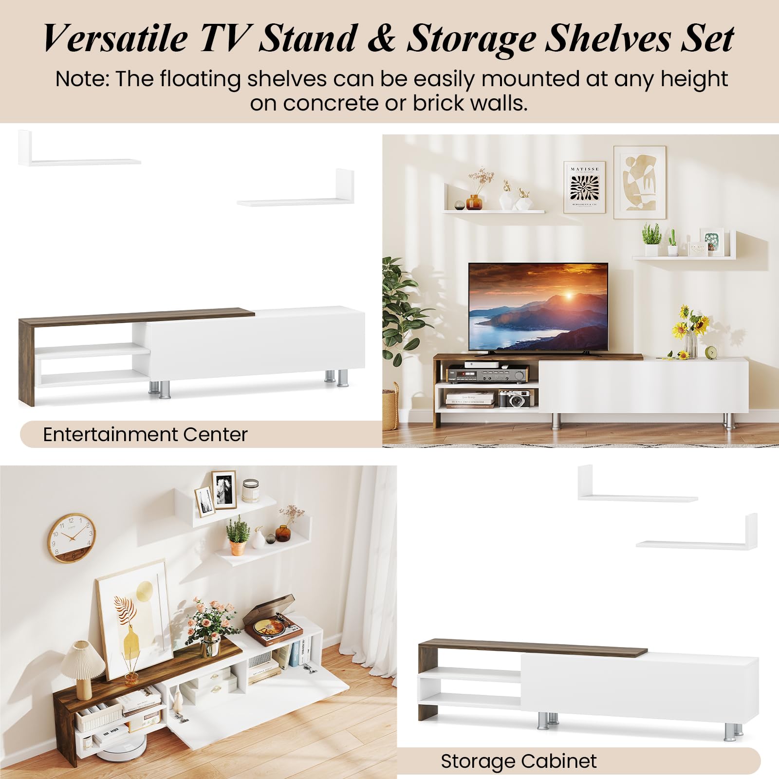 Giantex 80 Inch TV Stand and 2 Floating Shelves Set