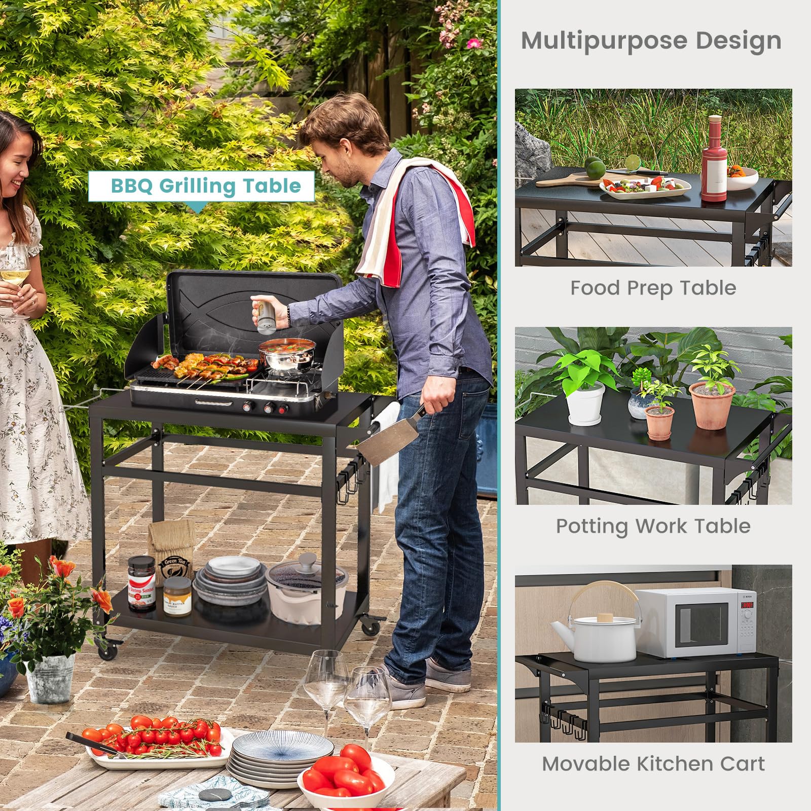 Giantex Outdoor Grill Cart - Pizza Oven Stand Table with Lockable Wheels
