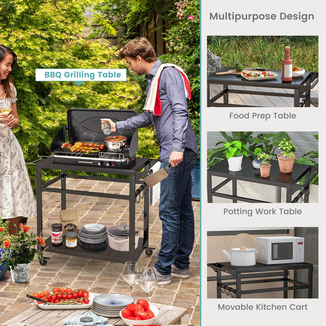 Giantex Outdoor Grill Cart - Pizza Oven Stand Table with Lockable Wheels