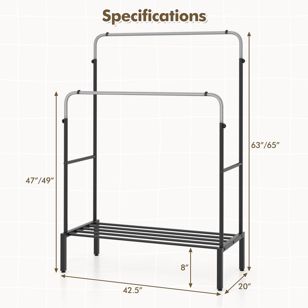 Giantex Double Rods Garment Rack, 2 Heights Adjustable Clothing Rack, Heavy Duty Metal Frame Hanging Clothes Rack
