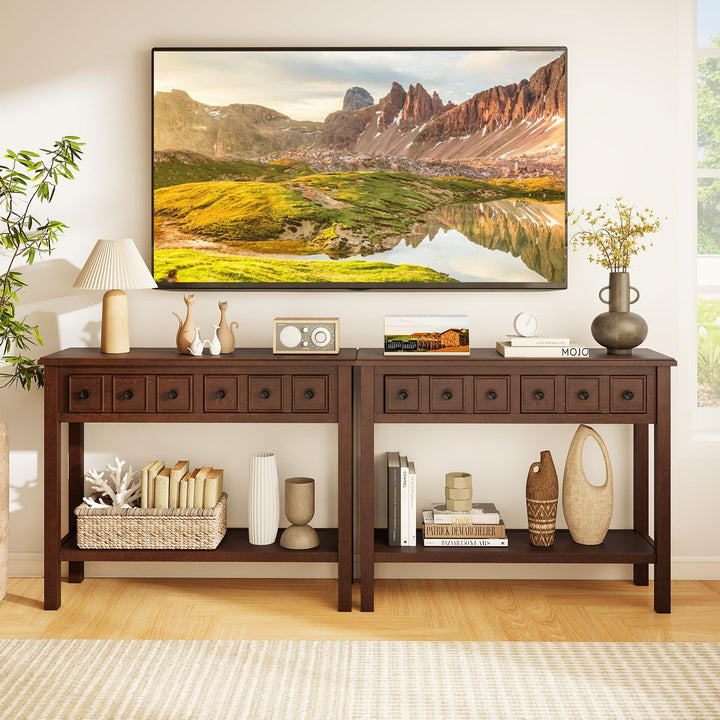 Giantex 38" Narrow Console Table with 2 Drawers & Bottom Open Shelf