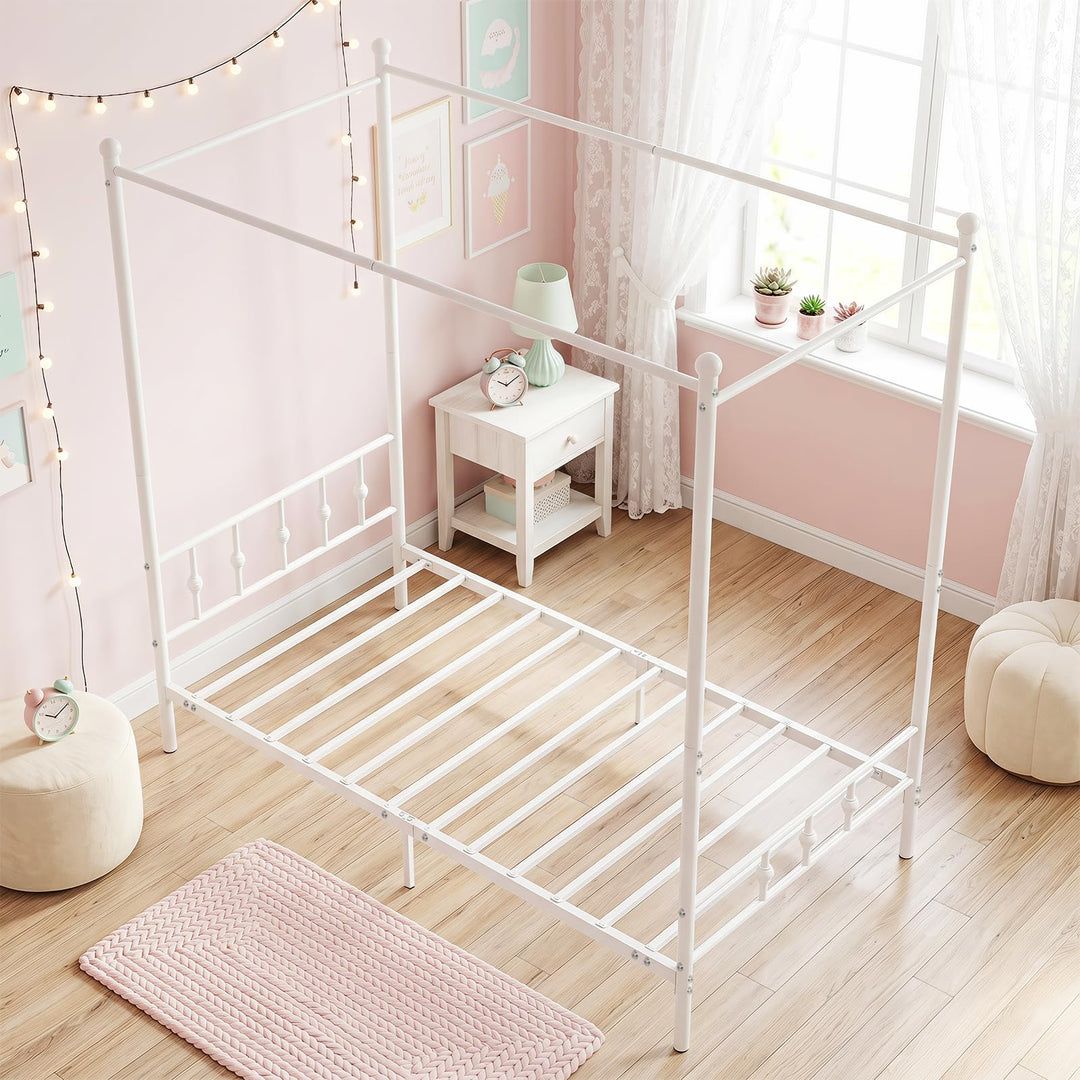 GIANTEX Metal Canopy Bed Frame Twin Size with Headboard and Footboard