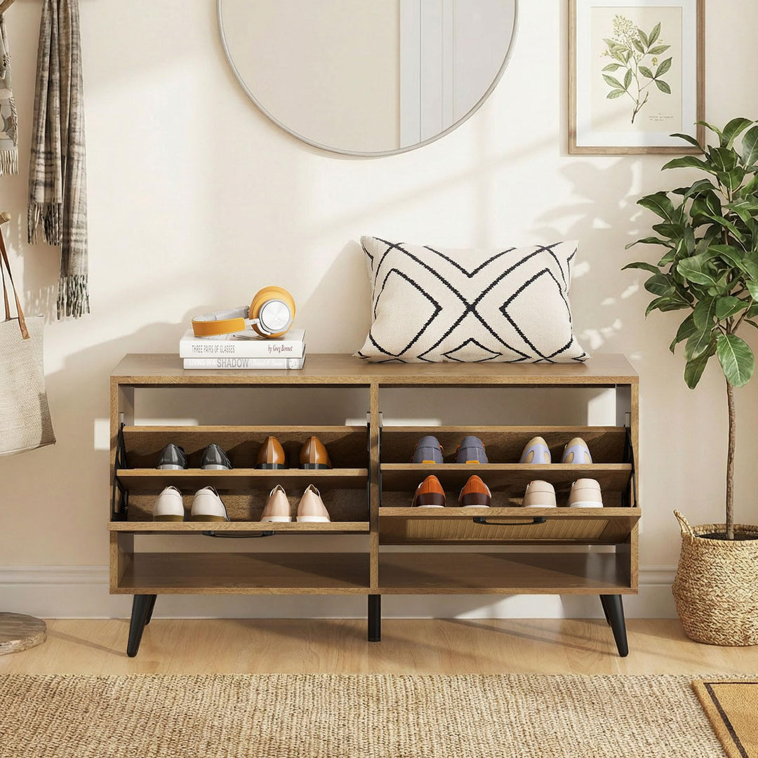 Giantex Rattan Shoe Cabinet with 2 Flip Drawers