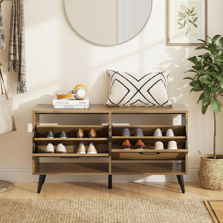 Giantex Rattan Shoe Cabinet with 2 Flip Drawers