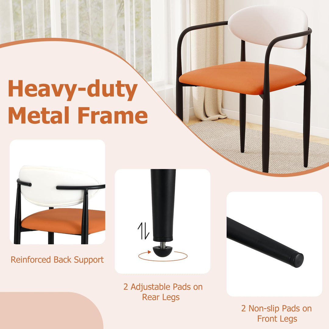 Giantex Modern Dining Chairs Set of 2/4 Faux Leather Upholstered Kitchen Chairs with Orange Padded Seat
