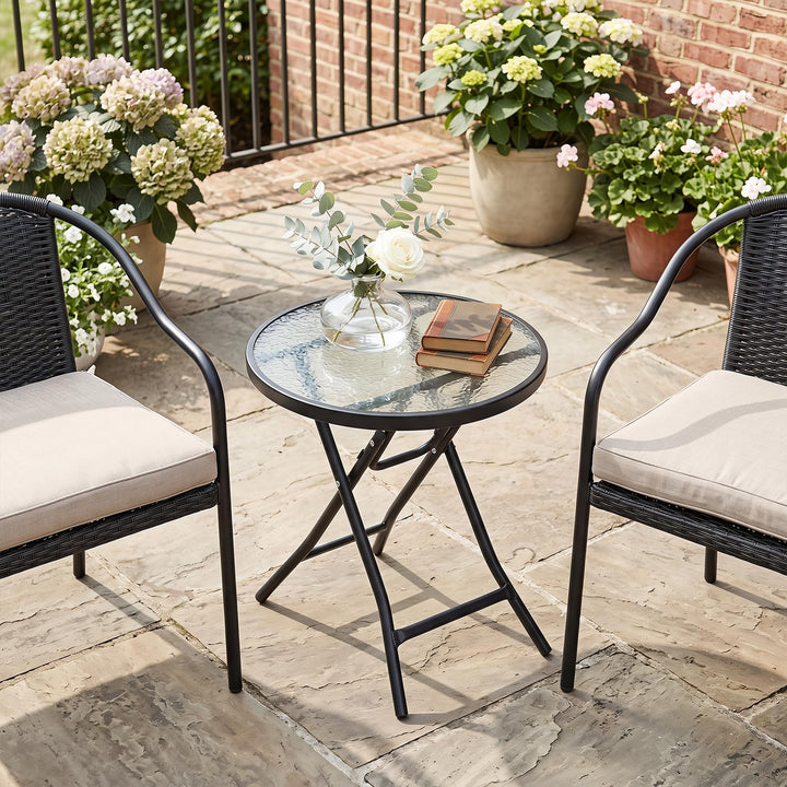 Giantex Round Folding Side Table w/Tempered Glass Tabletop &amp; Metal Frame (1/2)