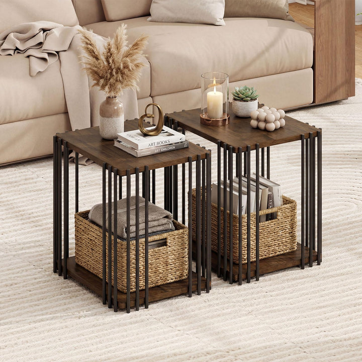 Giantex 2-Tier Wood Side Table - Narrow Sofa Couch End Table (1/2)