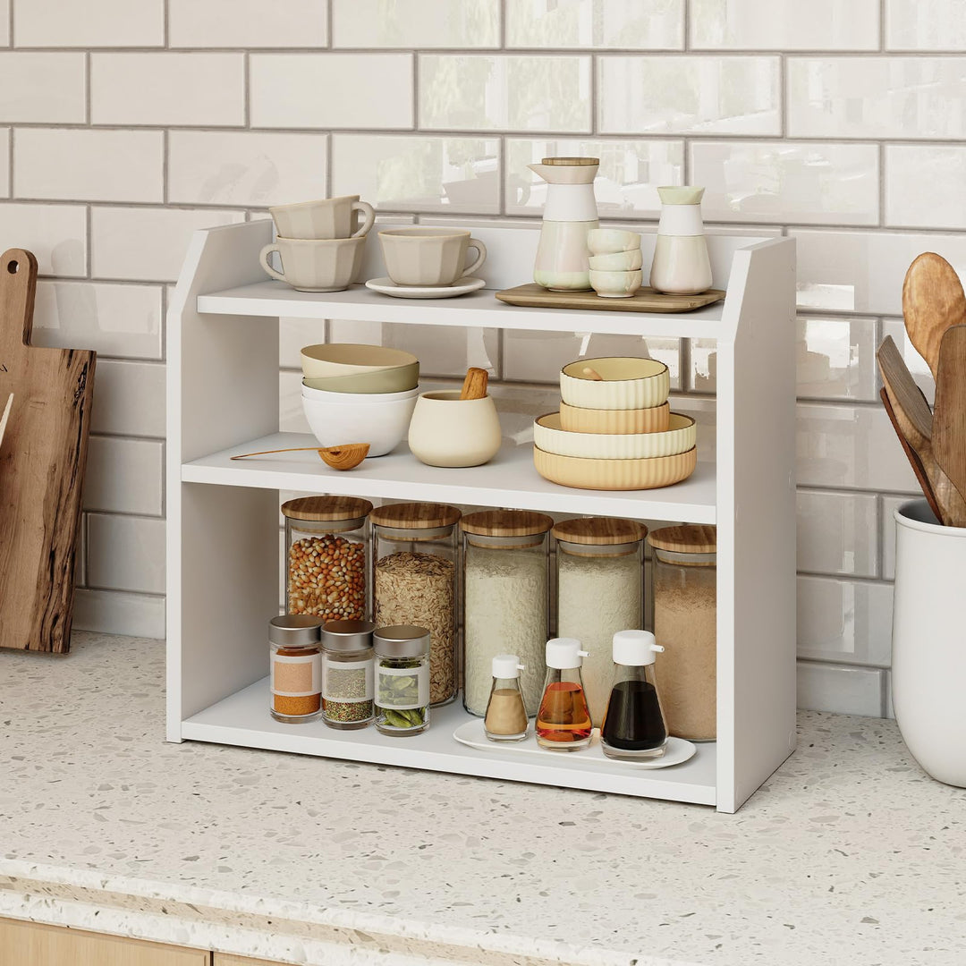 Giantex 3-Tier Desktop Bookshelf Small Wood Countertop Organizer(1/2)