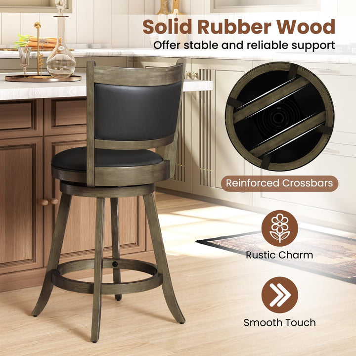 Giantex Accent Wooden Swivel Back Counter Height Bar Stool, Fabric Upholstered Design