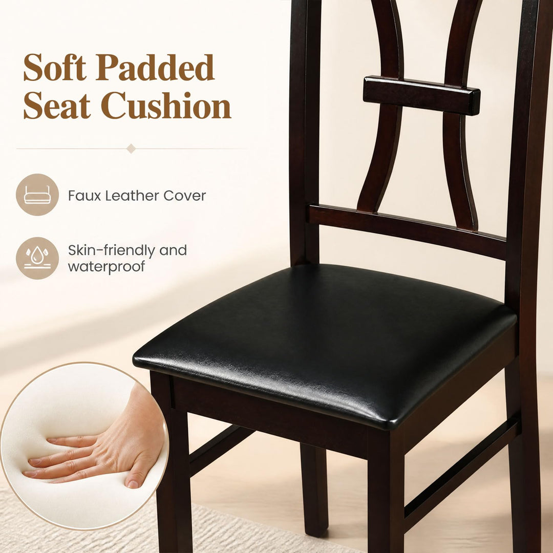 GIANTEX Wooden Dining Chairs Set of 2/4 | Faux Leather Kitchen Chairs w/ Elegant High Back