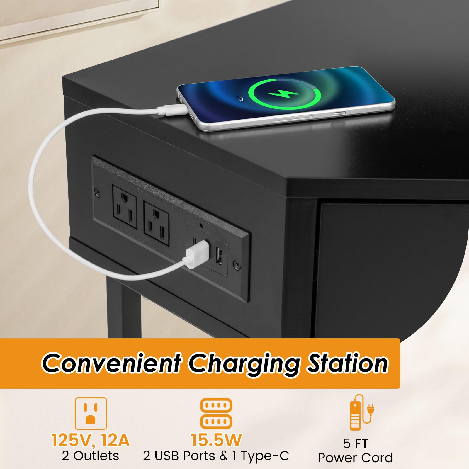 Giantex Corner Desk with Charging Station, 90 Degree Triangle Computer Desk with 2 Drawers & Storage Shelf