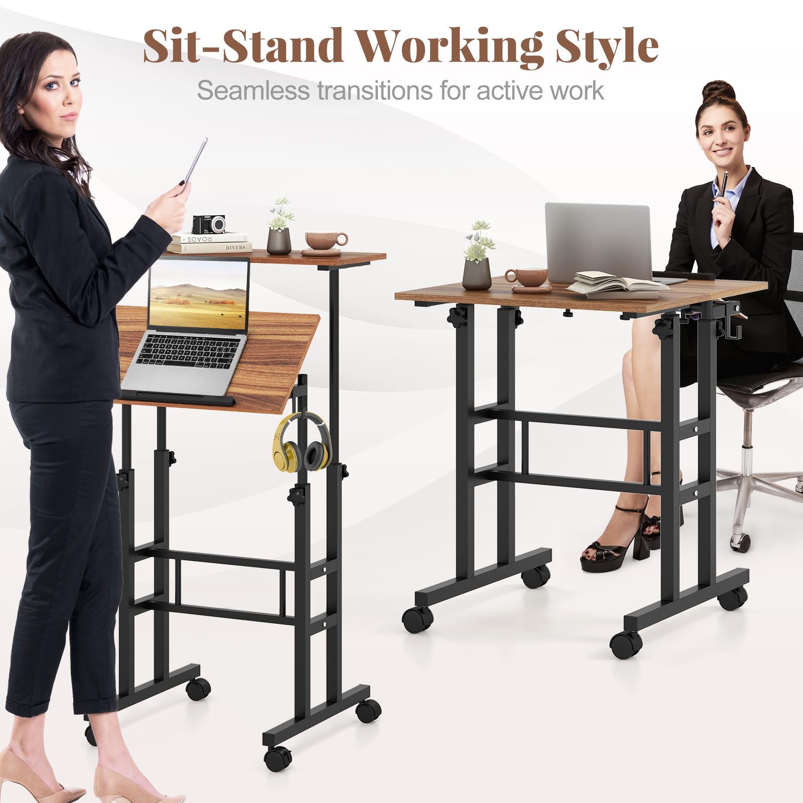 Giantex Mobile Stand up Desk, Height Adjustable, 24"D x 22"W x 49"H
