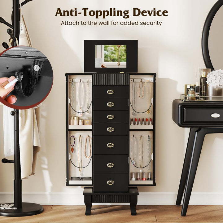 Giantex Standing Jewelry Cabinet with 7 Drawers Flip-Top Mirror 2 Side Doors