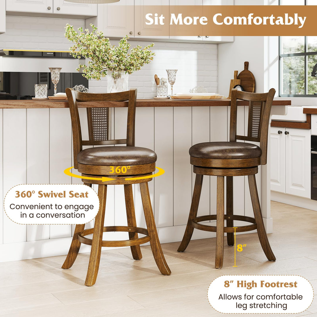 Giantex 25" Bar Stools Set Swivel Counter Height Bar Chairs with PE Rattan Back