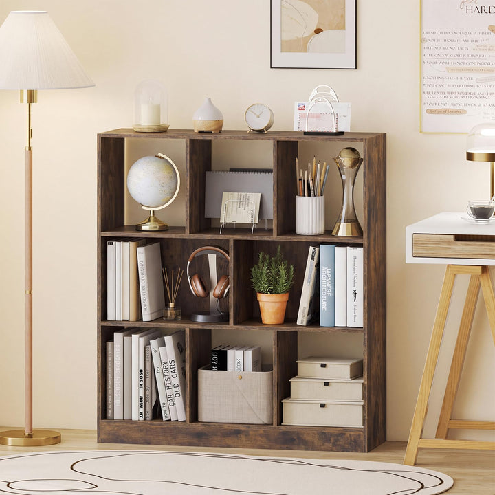 GIANTEX 8-Cube Bookcase Wooden Decorative Cubby Storage Organizer with Anti-Toppling Kits