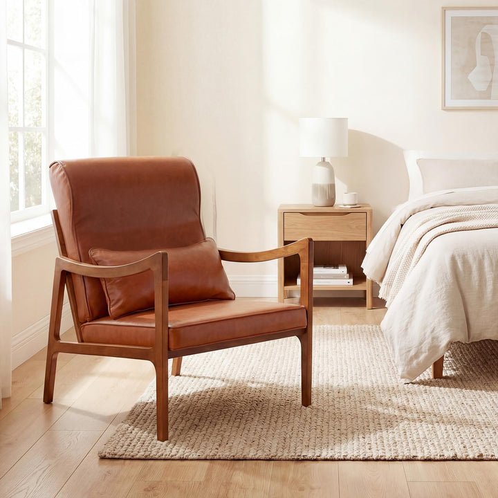 Giantex Faux Leather Upholstered Armchair with Lumbar Pillow for Living Room &amp; Bedroom