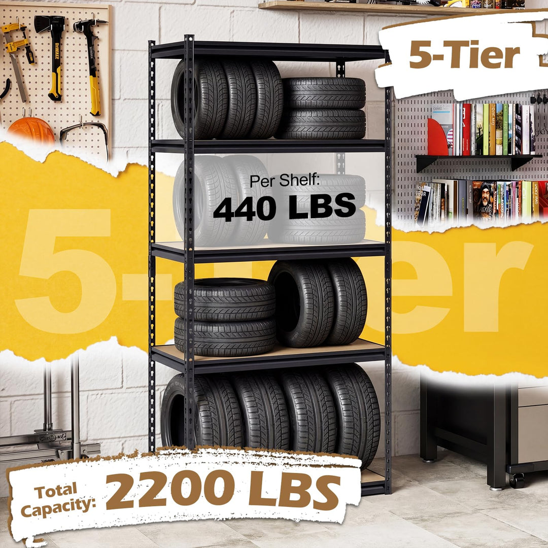 Giantex 5-Tier Metal Storage Shelves Heavy Duty Garage Shelving Units(1/2/3/4,36" W x 18" D x 72" H)