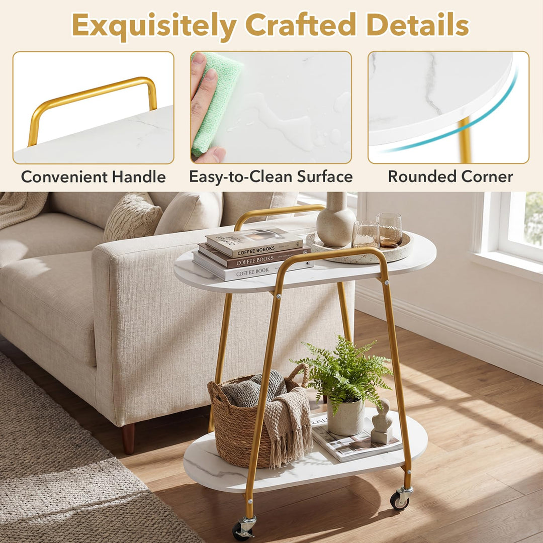 Giantex 2-Tier Gold Rolling Cart for Home Kitchen