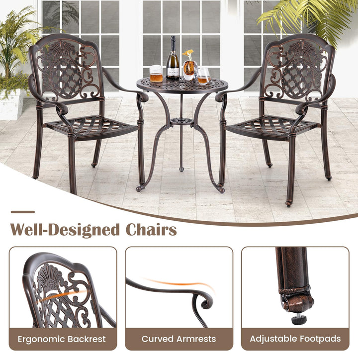 Giantex Patio Chairs Set of 2, Easy Assembly Stackable Cast Aluminum Outdoor Chairs with Armrest & Adjustable Footpads
