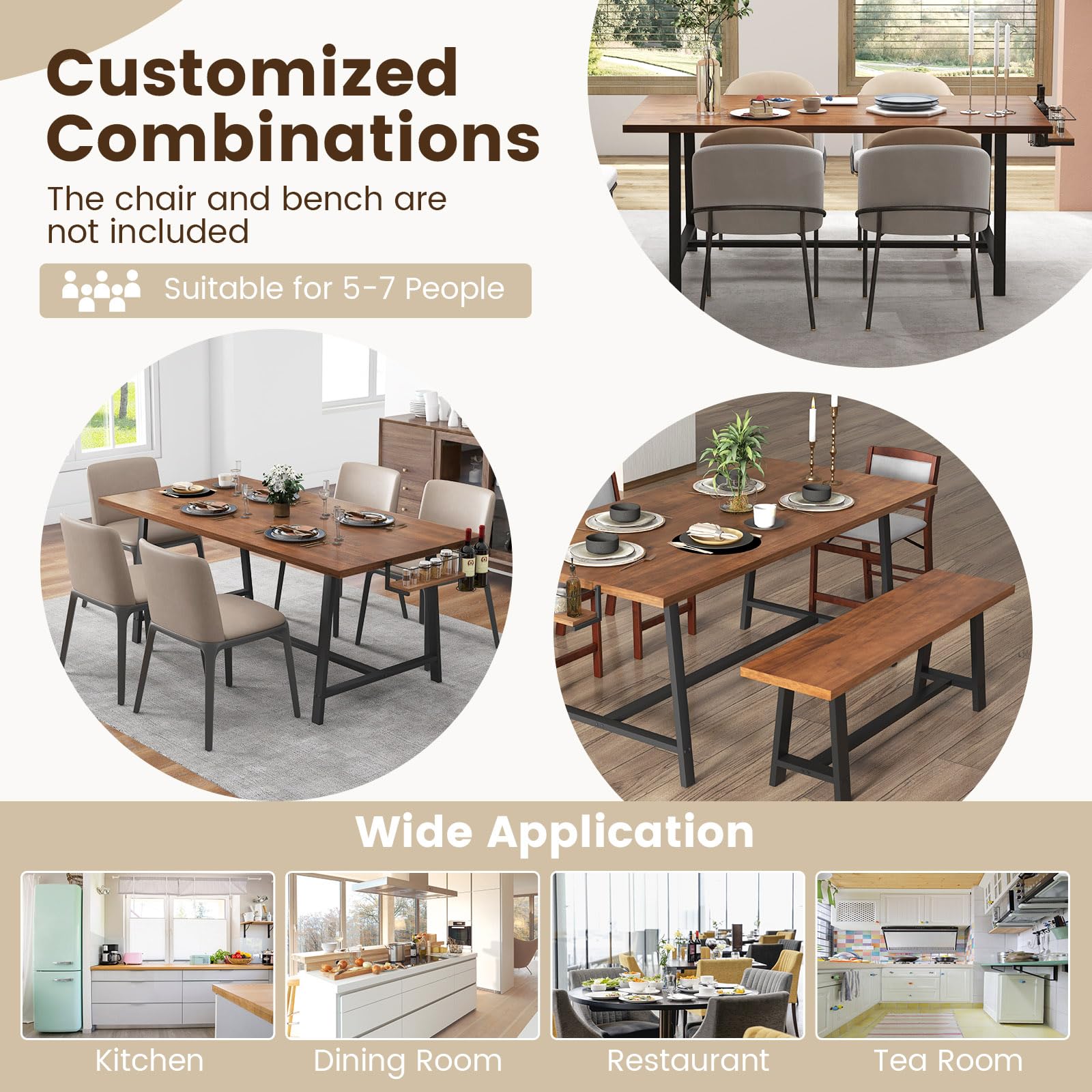 Giantex 72-Inch Dining Table for 5-7, Rectangular Kitchen Table with 2-Bottle Wine Rack