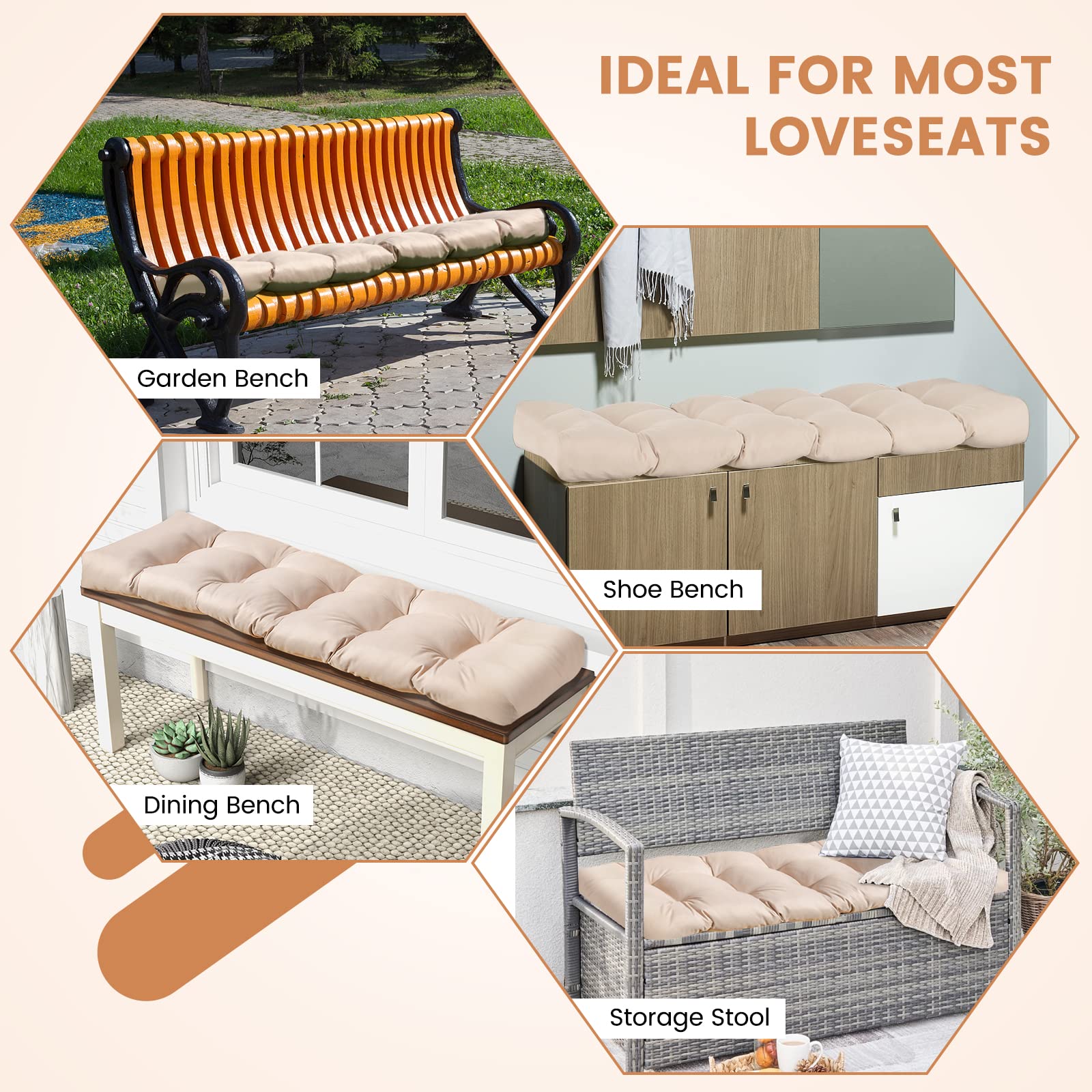 Giantex Outdoor Bench Cushion, 52 x 19.5 Inch Tufted Patio Cushion Pads for Garden Sofa Settee Couch