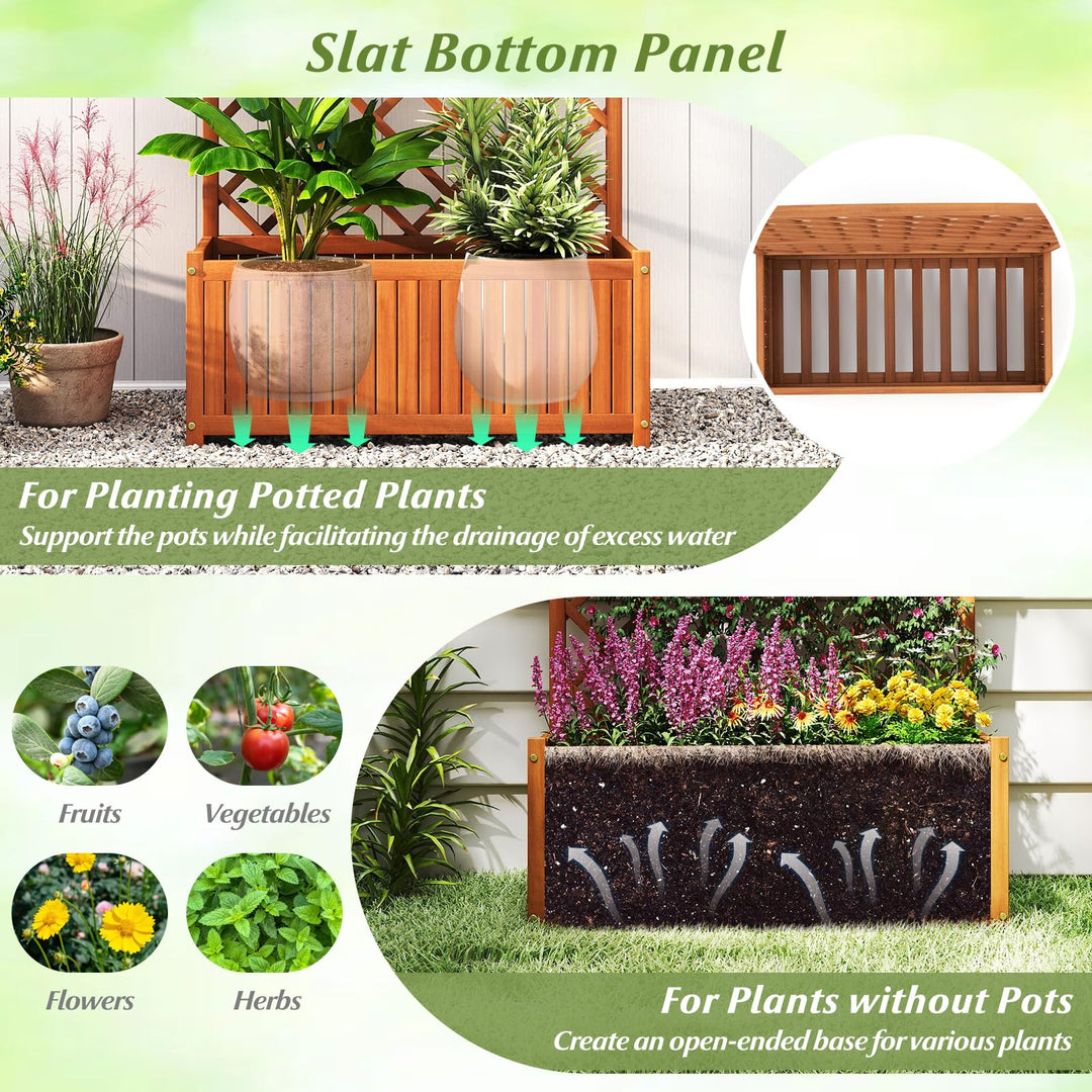 Giantex Solid Acacia Wood Planter Box with Trellis 63" Raised Garden Bed with Trellis