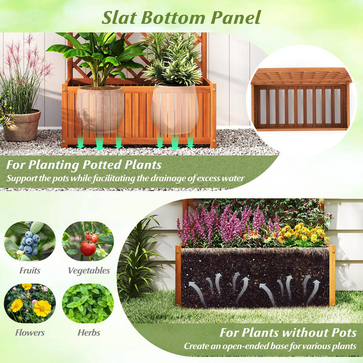Giantex Solid Acacia Wood Planter Box with Trellis 63" Raised Garden Bed with Trellis