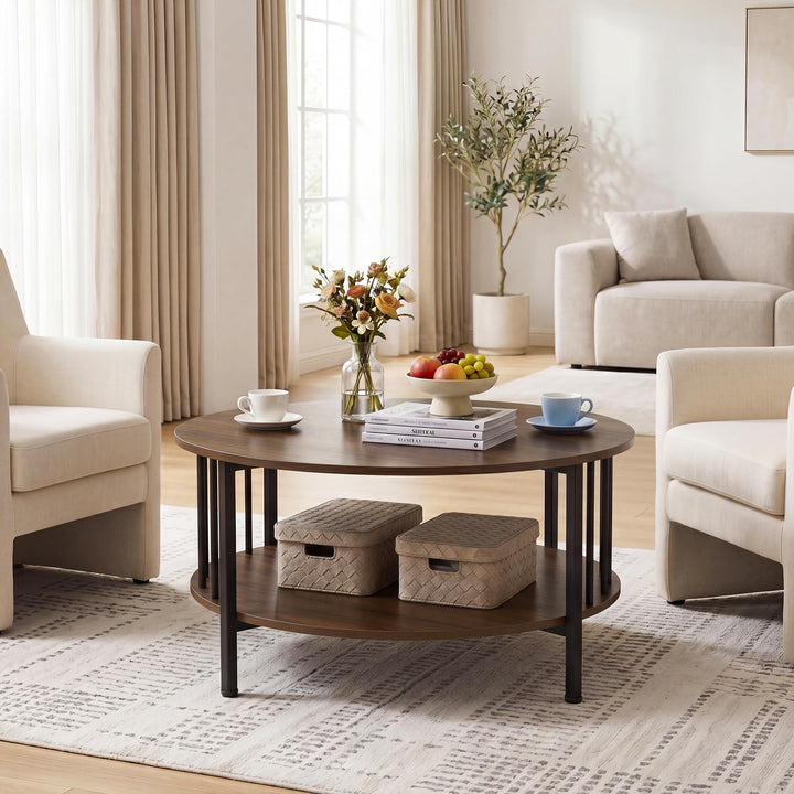 Giantex 32.5" Wood Farmhouse Round Coffee Table