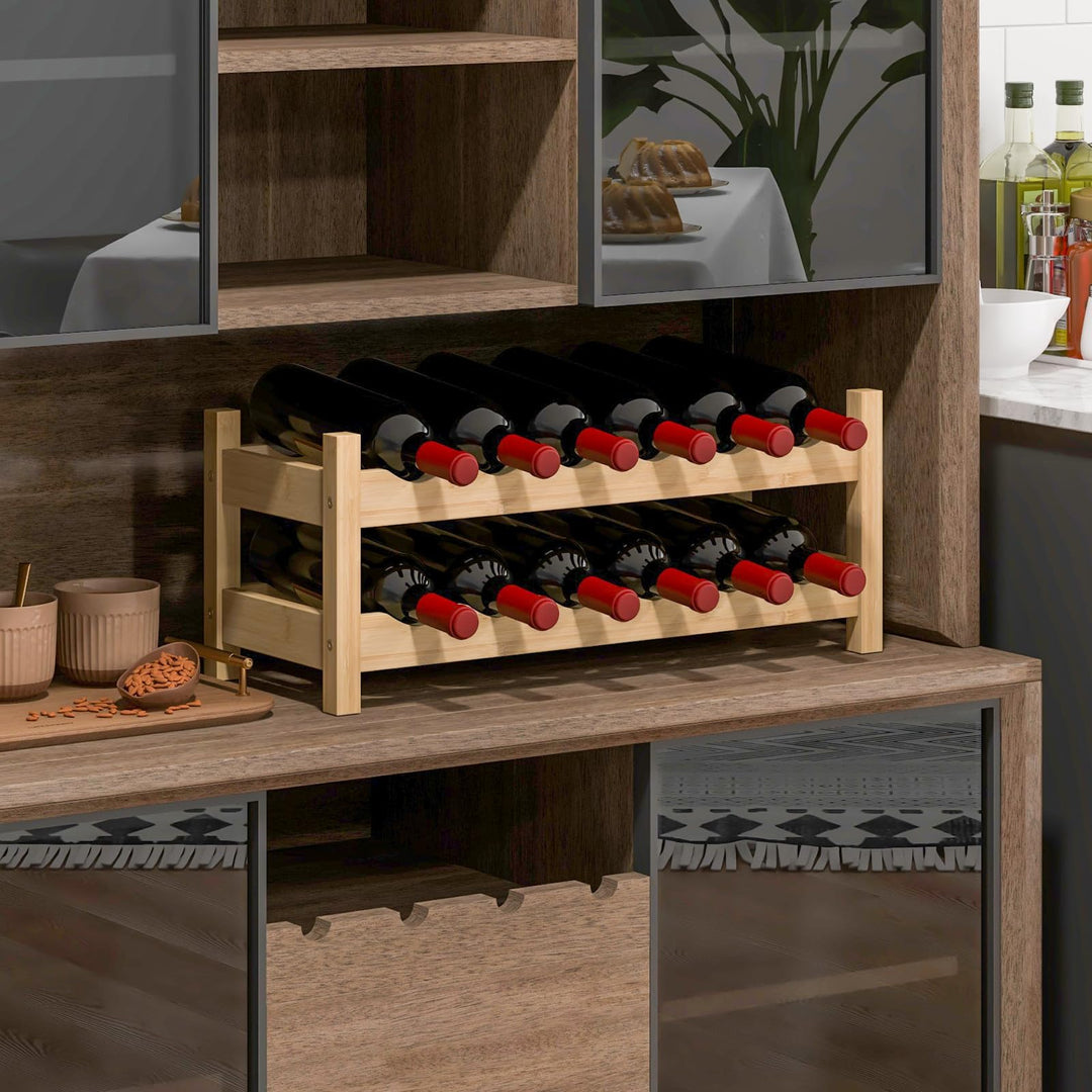 Giantex Bamboo Wine Rack, 2/3 Tier 12/18 Bottle Wine Storage Cabinet Shelf
