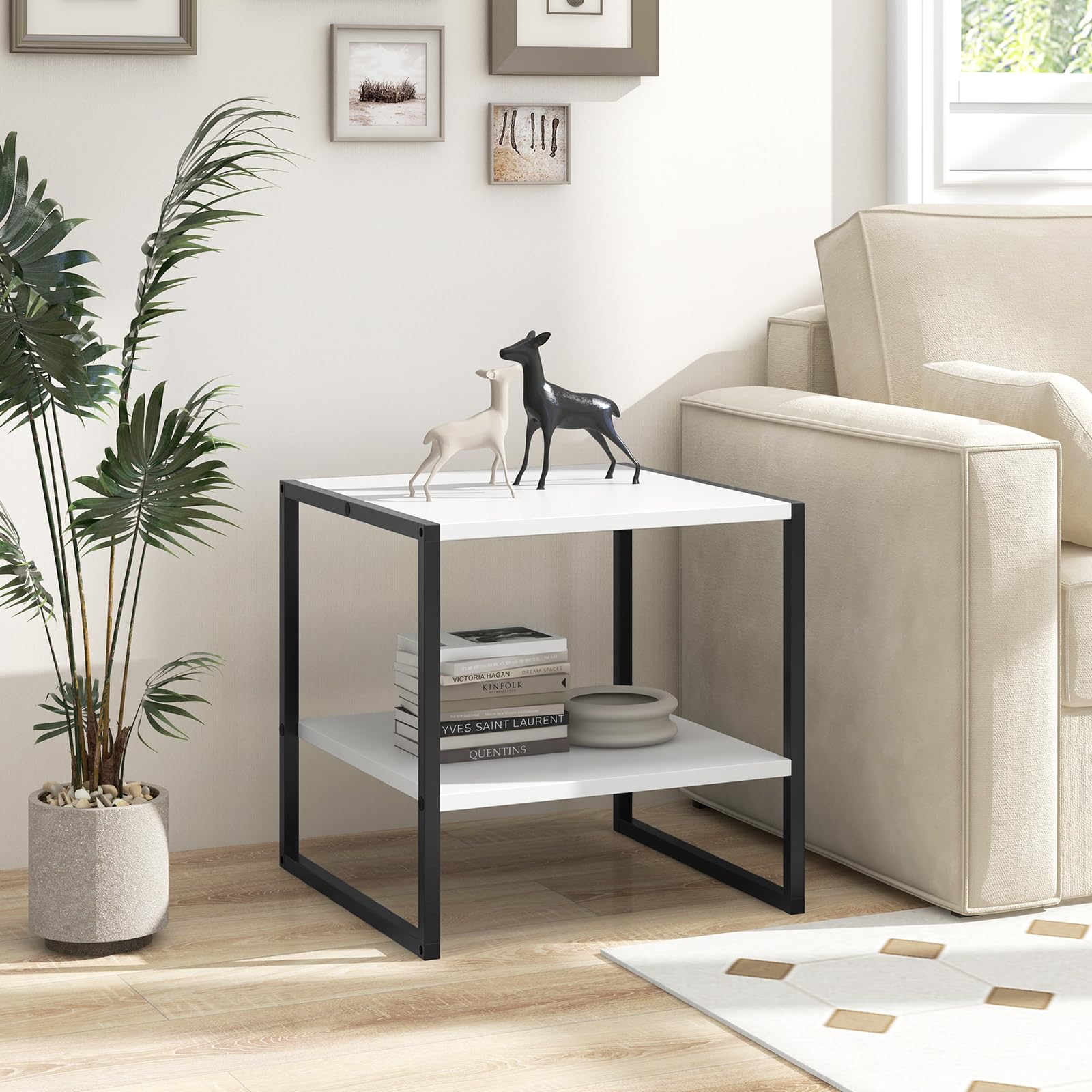 Giantex 20 Inch End Table, Modern Square Side Table with Storage Shelf, Small Coffee Table for Living Room