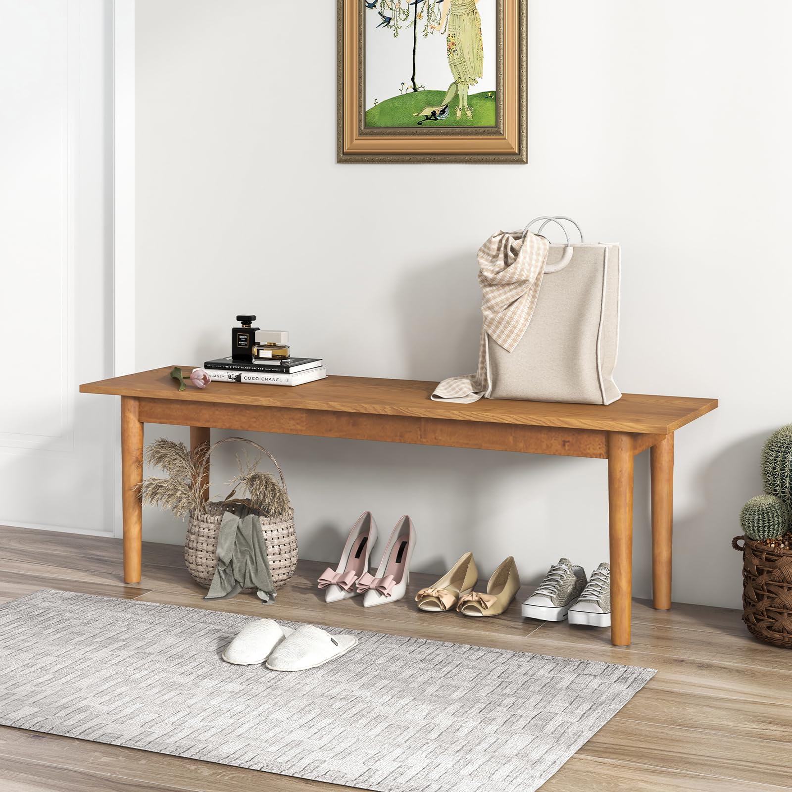 Giantex Wood Dining Bench, Entryway Bench w/Solid Rubber Wood Legs, 660 LBS Weight Capacity