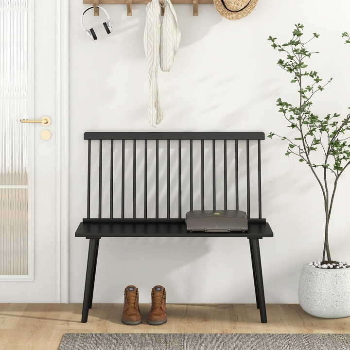 Giantex Entryway Bench for 2, Windsor Bench with Spindle Back & Anti-Slip Foot Pads