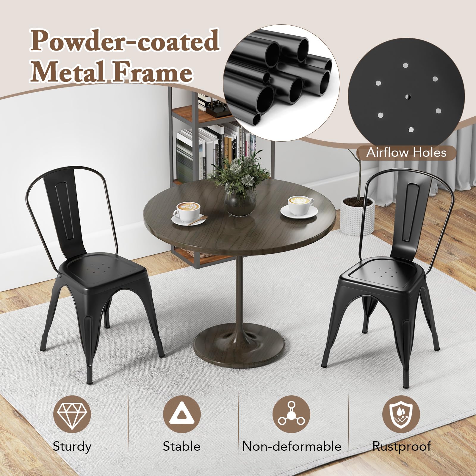 Giantex Metal Dining Chairs Set of 4, Farmhouse Kitchen Chairs with Removable Backrest